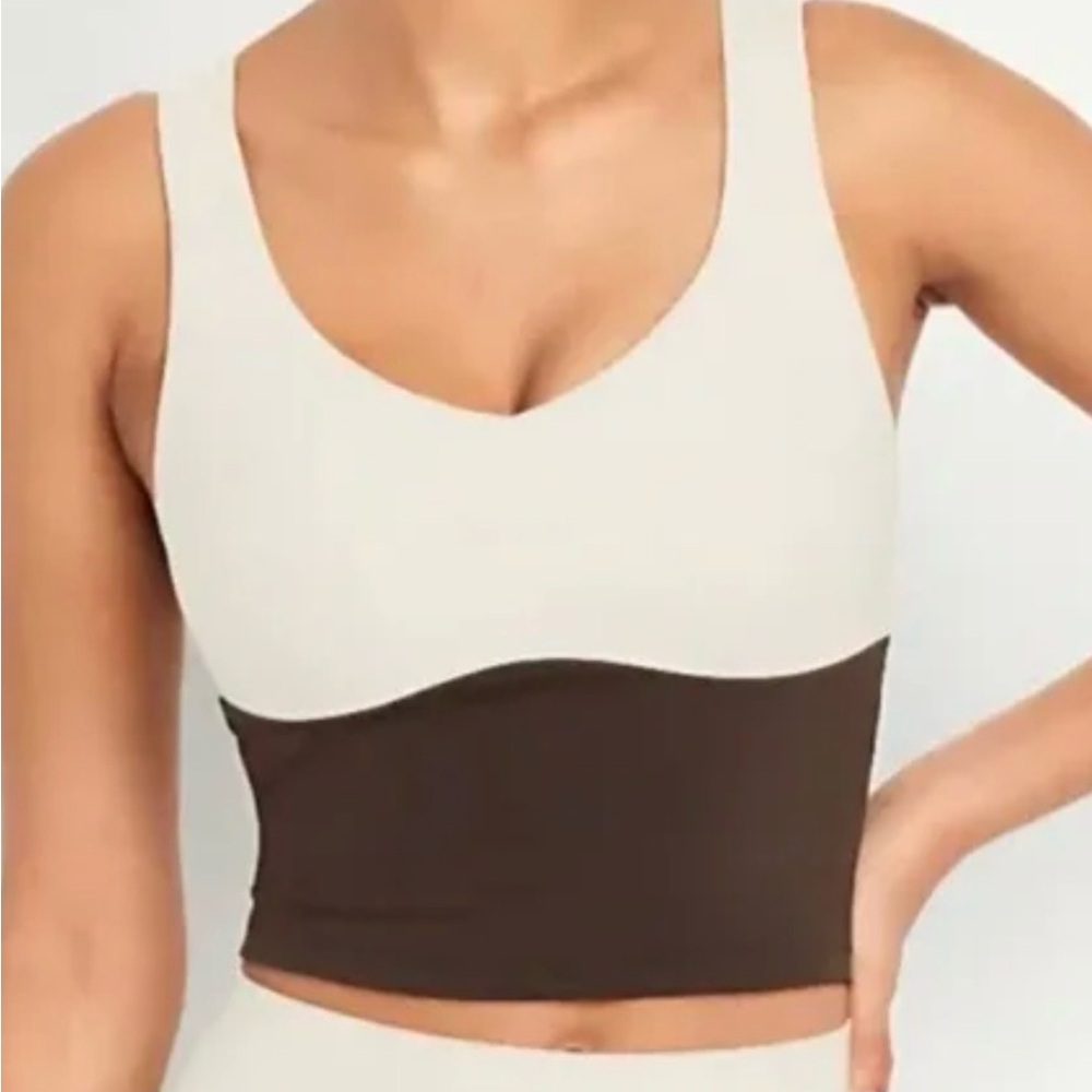 Old Navy Two-Tone Cream and Brown Cropped Tank Top